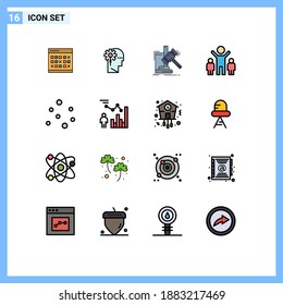 16 Símbolos de la empresa para señales de línea rellenadas a color plano universal; sentencia; crítico; martillo; elementos editables de diseño de vectores creativos de subasta
