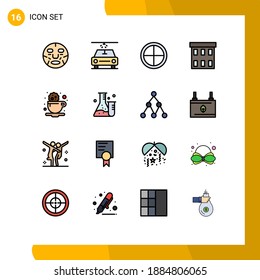 16 Universal Flat Color Filled Line Signs Symbols of break; corporation; badge; business; building Editable Creative Vector Design Elements