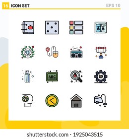 16 Universal Flat Color Filled Line Signs Symbols of law; court; sport; copyright; layout Editable Creative Vector Design Elements