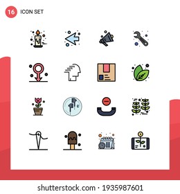 16 Universal Flat Color Filled Lines Set for Web and Mobile Applications medical; male; speaker; biology; tool Editable Creative Vector Design Elements