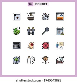 16 Universal Flat Color Filled Lines Set for Web and Mobile Applications website; share; yoga; interface; school Editable Creative Vector Design Elements