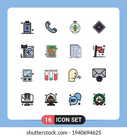 16 Universal Flat Color Filled Line Signs Symbols of support; increase; telephone; help; power Editable Creative Vector Design Elements
