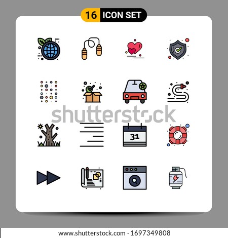 16 Universal Flat Color Filled Lines Set for Web and Mobile Applications scince; data; love; unstructure; shield Editable Creative Vector Design Elements