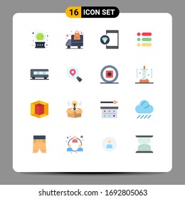 16 Símbolos de señal de color plano universal del autobús; texto; aplicación; tarea; paquete editable de programación de elementos de diseño de vectores creativos