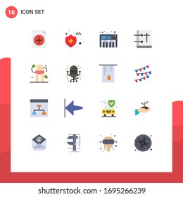 16 Universal Flat Color Signs Symbols of woman; waist; sound; diet; holy book Editable Pack of Creative Vector Design Elements