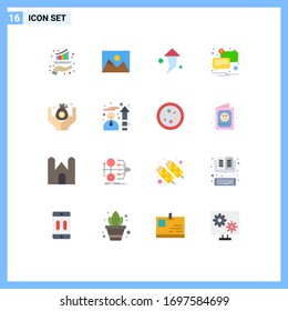 16 símbolos universales de color plano Símbolos de dinero; no leído; fotografía; mensaje; paquete editable de chat de elementos de diseño de vectores creativos