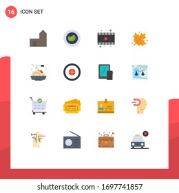 16 Universal Flat Color Signs Symbols of fast; chinese food; wreath; thanksgiving; autumn Editable Pack of Creative Vector Design Elements