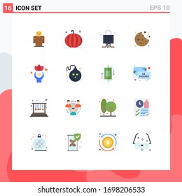 16 Universal Flat Color Signs Symbols of exercise; dessert; thanksgiving; cookie; technology Editable Pack of Creative Vector Design Elements