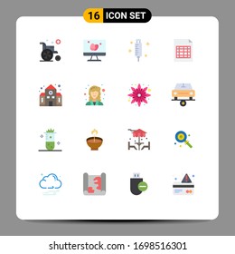 16 Universal Flat Color Signs Symbols of back to school; education; hospital; school; excel Editable Pack of Creative Vector Design Elements
