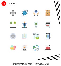 16 Universal Flat Color Signs Symbols of leaves; treasure; conservation; reward; chest Editable Pack of Creative Vector Design Elements