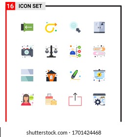 16 Universal Flat Color Signs Symbols of balance; photo; look; camera; plumbing Editable Pack of Creative Vector Design Elements
