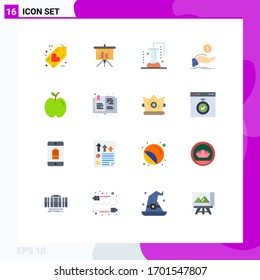 16 Universal Flat Color Signs Symbols of finance; cash out; report; help; science of matter Editable Pack of Creative Vector Design Elements
