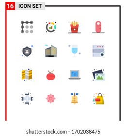 16 Universal Flat Color Signs Symbols of shield; protect; eat; danger; ruler Editable Pack of Creative Vector Design Elements