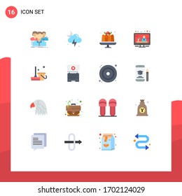 16 Universal Flat Color Signs Symbols of clean; news; storm; media; sweets Editable Pack of Creative Vector Design Elements