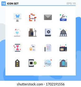 16 Universal Flat Color Signs Symbols of juice; wrench; interface; repair; construction Editable Pack of Creative Vector Design Elements