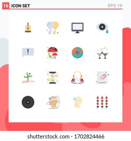 16 Universal Flat Color Signs Symbols of basic; chat; monitor; tears; drops Editable Pack of Creative Vector Design Elements