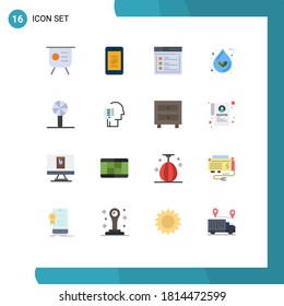 16 Símbolos de ecología de señales de color plana universal; hoja; teléfono; caída; paquete editable de sitios web de elementos de diseño de vectores creativos
