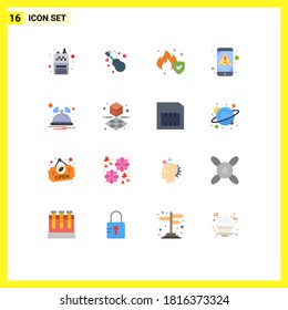 16 Universal Flat Color Signs Symbols of notification; bell; fire; virus; error Editable Pack of Creative Vector Design Elements