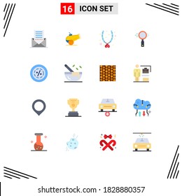 16 Símbolos de comercio de señales de color plana universal; descuento; joyas; zoom; Paquete editable de vidrio de elementos de diseño de vectores creativos