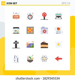 16 Universal Flat Color Signs Symbols of graph; tank; sweets; fish; home Editable Pack of Creative Vector Design Elements