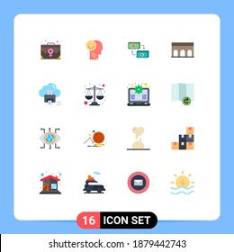16 Símbolos de símbolos de color plano universal de arco; financiero; vida; financiación; Paquete editable en dólares de elementos de diseño de vectores creativos