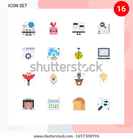 16 Universal Flat Color Signs Symbols of web; map; coding; travel; destination Editable Pack of Creative Vector Design Elements