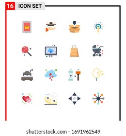 16 Universal Flat Colors Set for Web and Mobile Applications touch here; ok; dinner; click; save Editable Pack of Creative Vector Design Elements