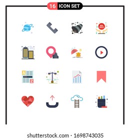 16 Colores planos universales configurados para Internet de aplicaciones web y móviles; construcción; cornucopia; signo; paquete editable de gran venta de elementos de diseño de vectores creativos