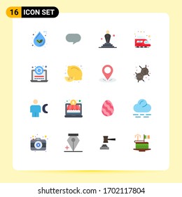 16 Universal Flat Colors Set for Web and Mobile Applications reload; laptop; cinema; transport; public Editable Pack of Creative Vector Design Elements