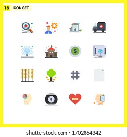 16 Universal Flat Colors Set for Web and Mobile Applications gear; bulb; house; medicine; ambulance Editable Pack of Creative Vector Design Elements