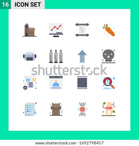 16 Universal Flat Colors Set for Web and Mobile Applications belt; nutrition; screen; food; carrot Editable Pack of Creative Vector Design Elements