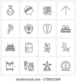 16 Universal Line Icons for Web and Mobile route; navigation; document; road; up Vector Illustration