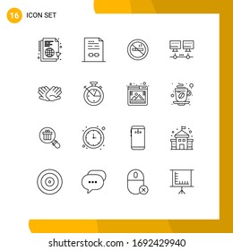 16 Universal Outline Signs Symbols of charity; network; contract; computer; no Editable Vector Design Elements