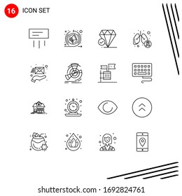 16 Universal Outline Signs Symbols of envelope; symptom; jewel; lungs cancer; illness Editable Vector Design Elements