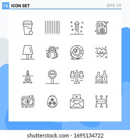 16 Universal Outline Signs Symbols of lightning; lamp; document; interior; report Editable Vector Design Elements