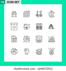 16 Universal Outline Signs Symbols of interior; drawer; drop; decor; gas Editable Vector Design Elements