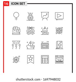 16 Universal Outline Signs Symbols of christmas; style; clip; ribbon; script Editable Vector Design Elements