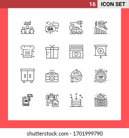 16 Universal Outline Signs Symbols of cook; chef; automotive technology; cafe; graph Editable Vector Design Elements