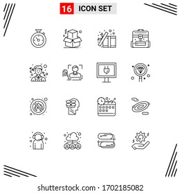 16 Universal Outline Signs Symbols of school; travel; gift; office; briefcase Editable Vector Design Elements