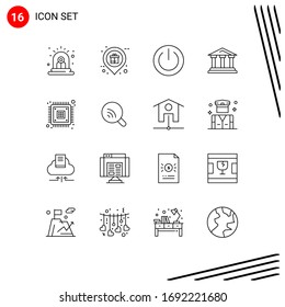 16 Universal Outlines Set for Web and Mobile Applications court; city; shopping; bank; power Editable Vector Design Elements