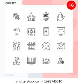 16 Universal Outlines Set for Web and Mobile Applications brian; mental chang; innovation; stop; gesture Editable Vector Design Elements