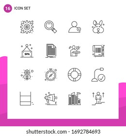16 Universal Outlines Set for Web and Mobile Applications bill; spa; follow; sign; easter Editable Vector Design Elements