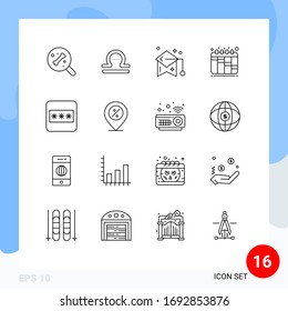 16 Universal Outlines Set for Web and Mobile Applications password; field; graduate cup; workflow; iteration Editable Vector Design Elements
