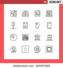 16 Universal Outlines Set for Web and Mobile Applications food; drink; health; computer; laptop Editable Vector Design Elements