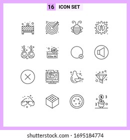 16 Universal Outlines Set for Web and Mobile Applications earplugs; process; web; creative; ladybird Editable Vector Design Elements