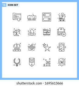 16 Universal Outlines Set for Web and Mobile Applications telescope; astronomy; switch; light bulb; online Editable Vector Design Elements