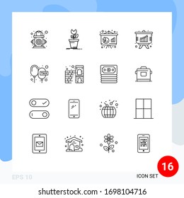 16 Universal Outlines Set for Web and Mobile Applications charge; graph; obstacle; analysis; economy Editable Vector Design Elements