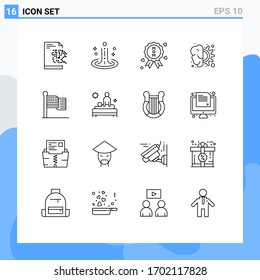 16 Universal Outlines Set for Web and Mobile Applications thanksgiving; american; certificate; thinking; gear Editable Vector Design Elements