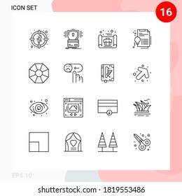 16 Universal Outlines Set for Web and Mobile Applications diamond; invention; hack; digital; plan Editable Vector Design Elements