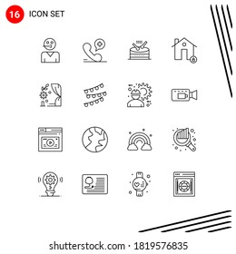 16 Universal Outlines Set para aplicaciones Web y móviles protege; casa; hospital; patrimonio; elementos de diseño de vectores editables de desfile